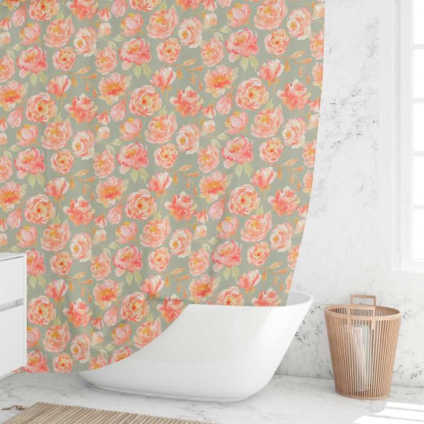 Elegant and bold orange floral fabric shower curtain