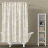 Beige Bath Shower Curtain With White And Beige Watercolor Leaves