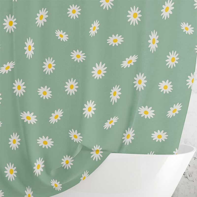 72" x 78" long green daisy floral shower curtain