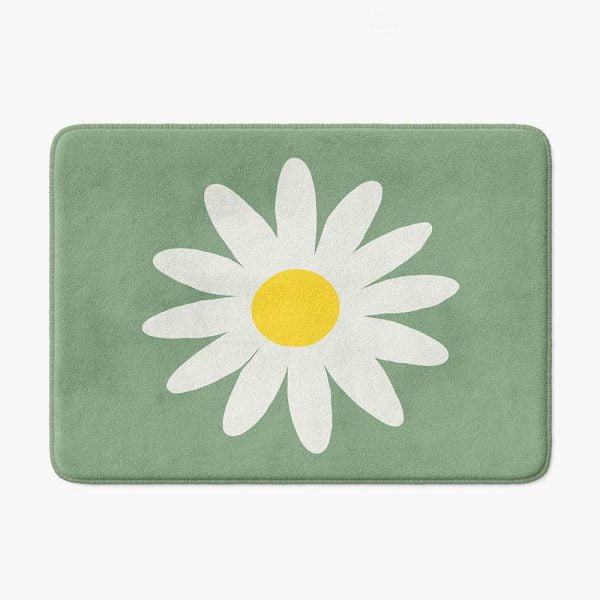off white daisy non slip green boho bath mat