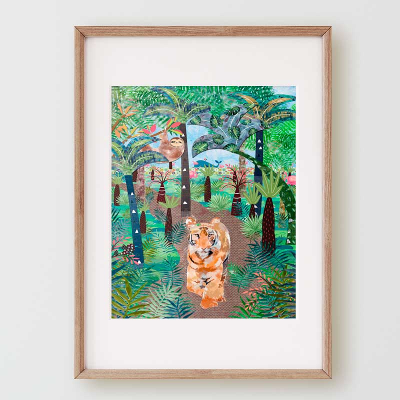 Childrens BAthroom Wall Art Print With Tropical Jungle Tiger