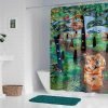 Green, Brown, Orange And Blue Tropical Jungle Shower Curtain With Washable FAbric and No Liner Reuired