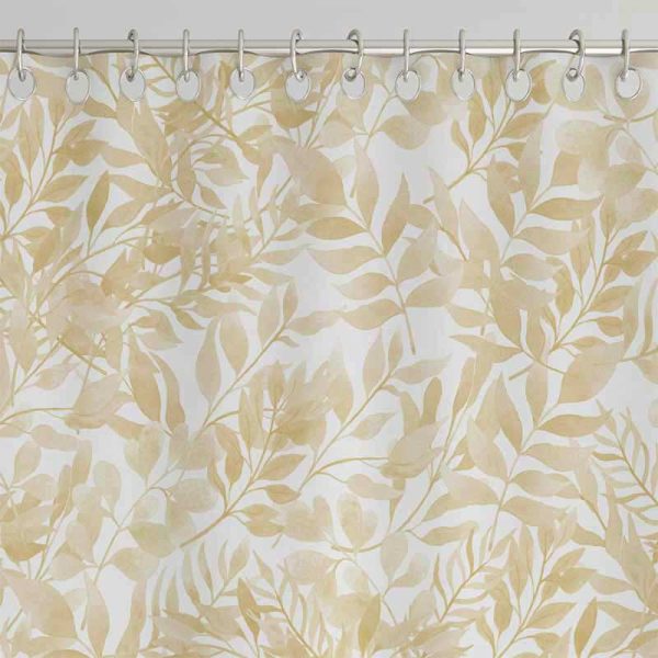 Watercolor beige leaves fabric shower curtain for elegant bathroom decor