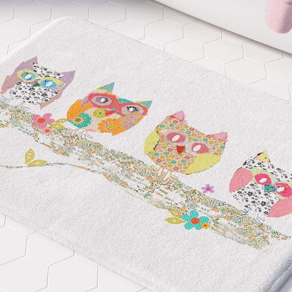Cute pink owls bath mat