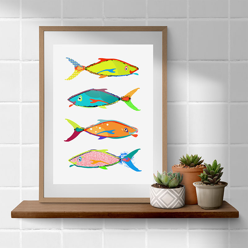 Modern Colorful Fish Bathroom Wall Art Print