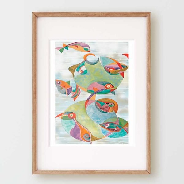 Abstract colorful Fish Bathroom Wall Art Print For Tropical Decor Vibe