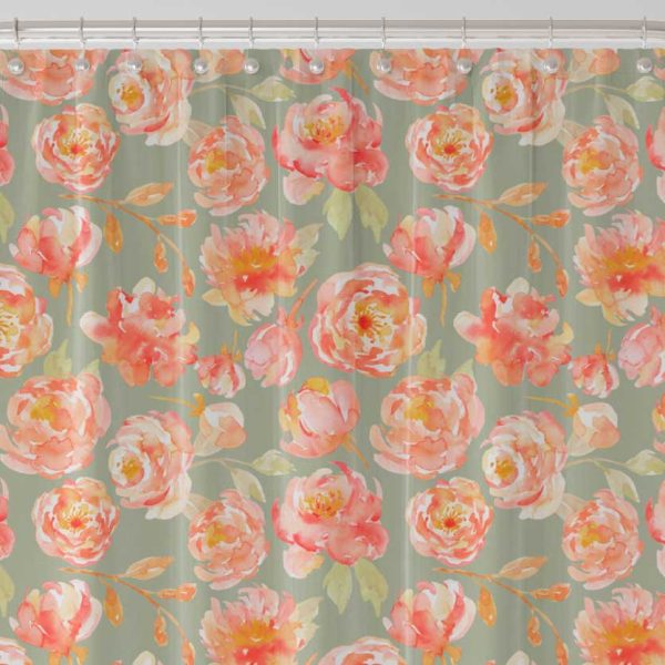 orange and green floral shower curtain for fall autumn bathroom decor vibe