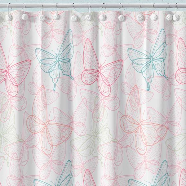 Delicate Butterfly Fabric Shower Curtain For Pink Bathroom Decor