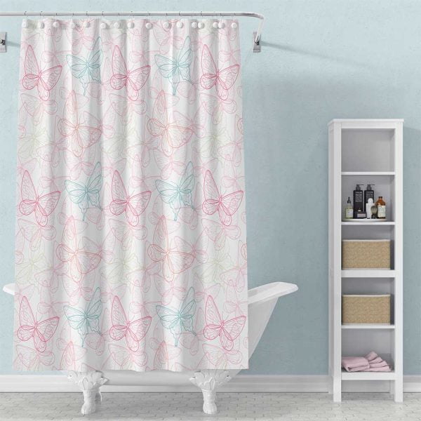 Little Girls BAthroom Pink Butterfly Shower Curtain