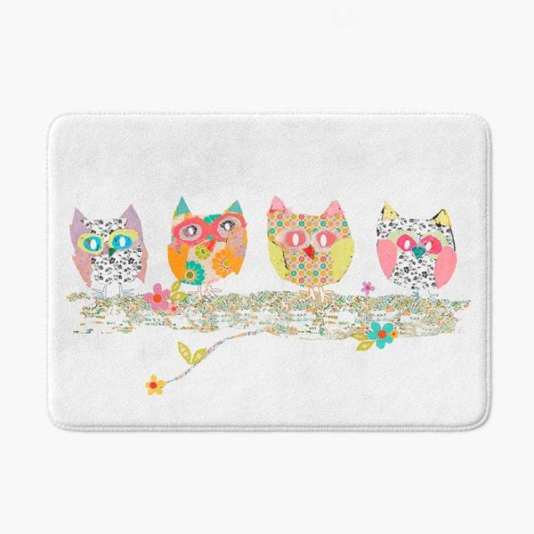 cute pink owl bath mat with non slip memory foam security and comfort