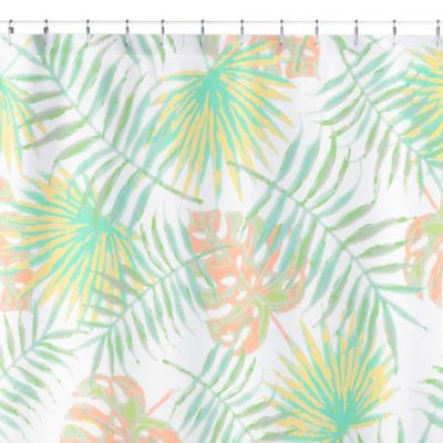 Apricot Palm Leafy Green Shower Curtain With Elegant Watercolor Tropical Beach Printed Fabric