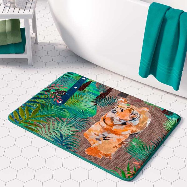 Colorful Tropical Jungle Non Skid BAth Mat For Childrens Bathroom