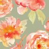 vibrant orange peony on green fabrci shower curtain