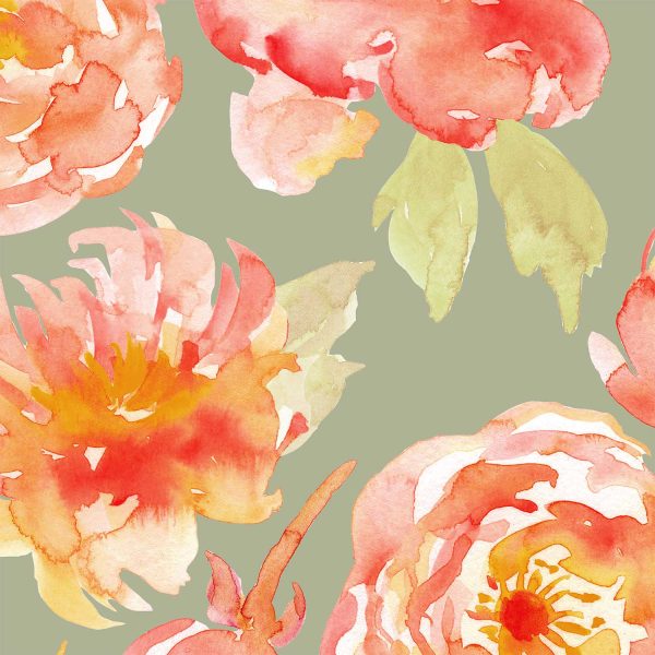vibrant orange peony on green fabrci shower curtain