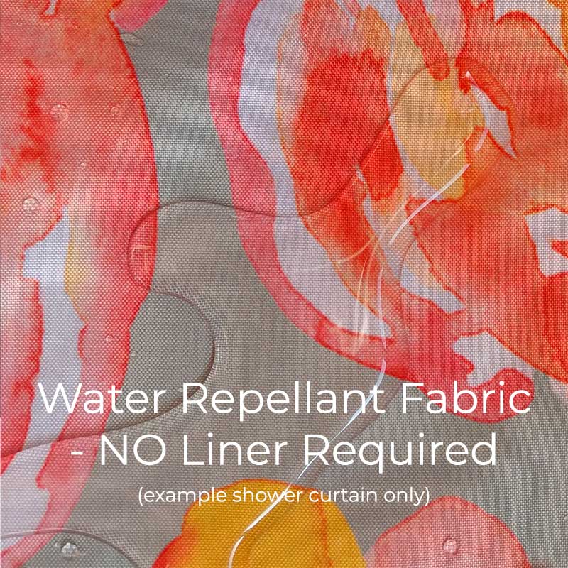 Water repellent fabric shower curtain feature with no liner required
