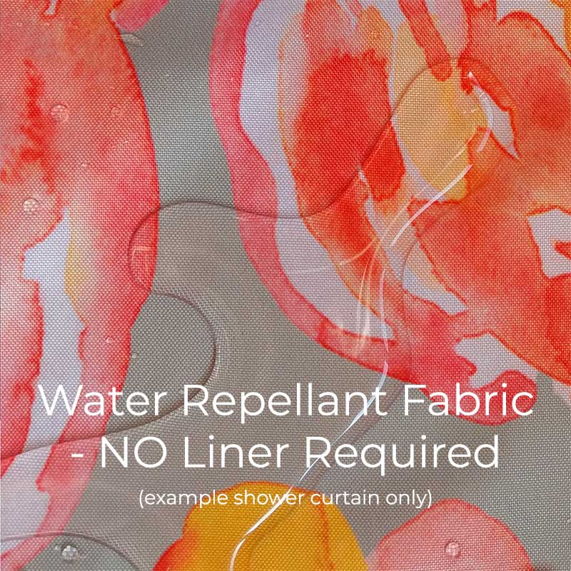 Water repellent fabric shower curtain feature with no liner required