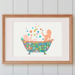 Shared sibling bathroom art print featuring colorful playful design on museum-grade fine art paper
