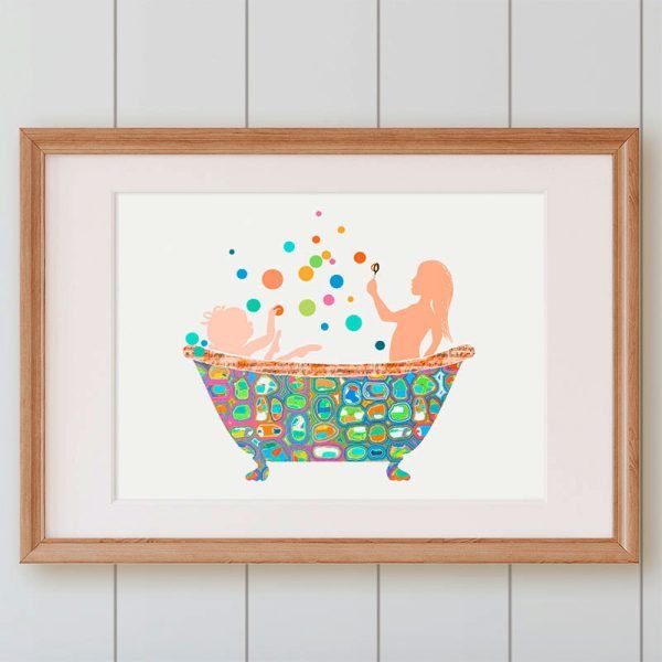 Shared Sibling Above Bath Funny Art Print For children