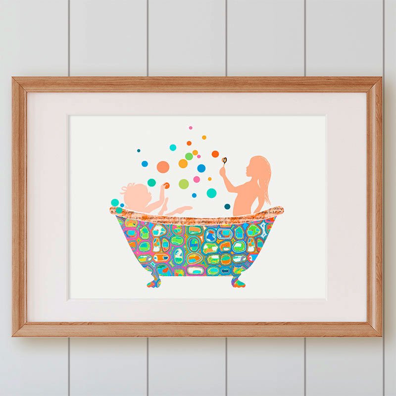 Shared Sibling Above Bath Funny Art Print For children