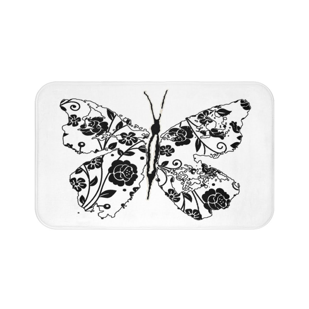 Non Slip, Absorbent, Mold And Mildew Resistant Microfiber Bath Mat For Children's Bathroom With Beautiful Black And White Floral Butterfly Print - Image 7