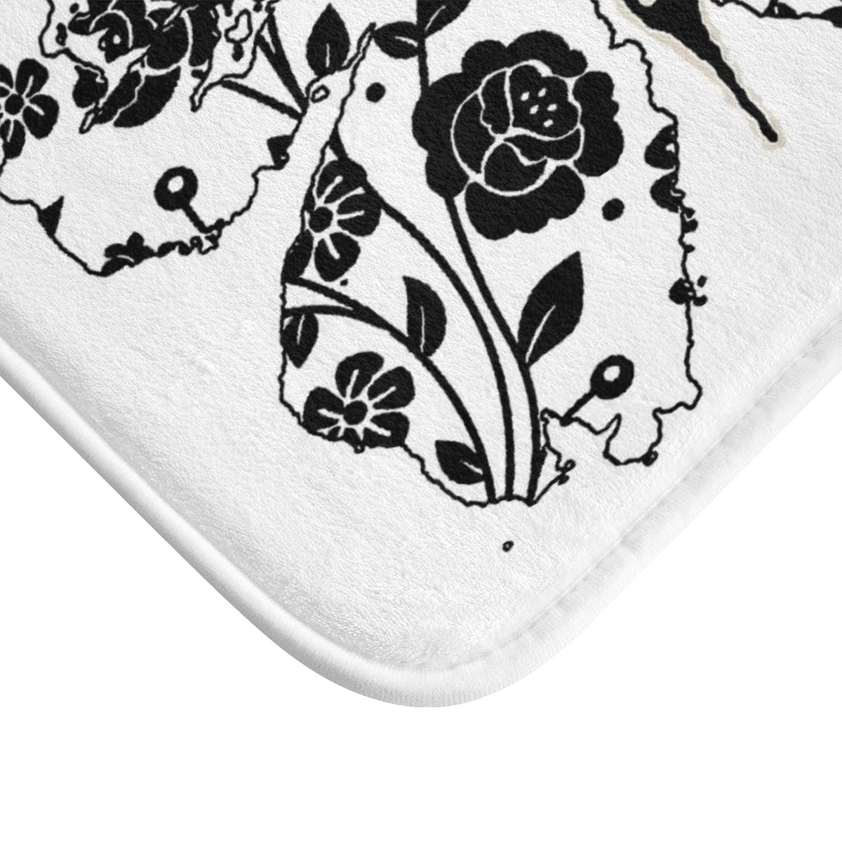 Non Slip, Absorbent, Mold And Mildew Resistant Microfiber Bath Mat For Children's Bathroom With Beautiful Black And White Floral Butterfly Print - Image 4