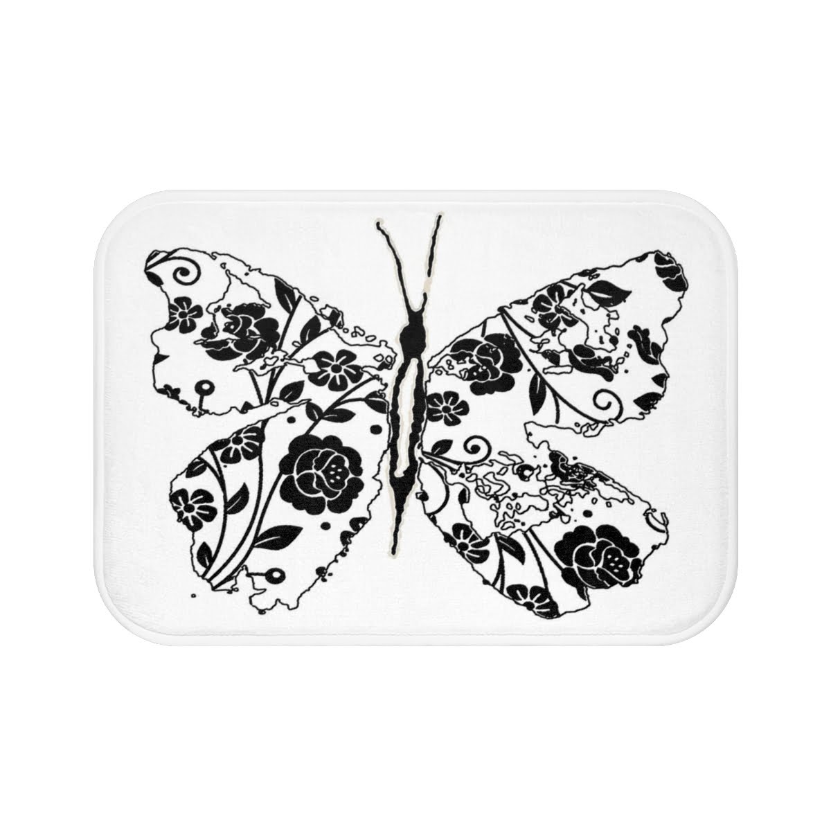 Non Slip, Absorbent, Mold And Mildew Resistant Microfiber Bath Mat For Children's Bathroom With Beautiful Black And White Floral Butterfly Print - Image 9