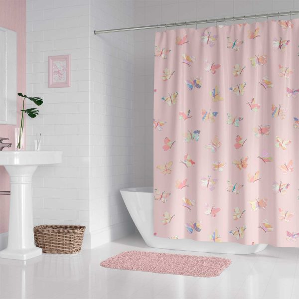 Pretty Butterfly Shower Curtain For Girls Bathroom