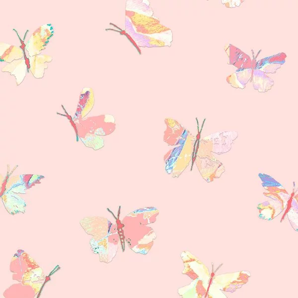 Detail View Of Pink Butterfly Artwork Printed On non-slip bath mat