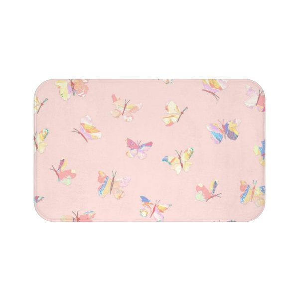 Large Bathroom Mat With Pink Butterflies And Non Slip Back For Girls Bathroom