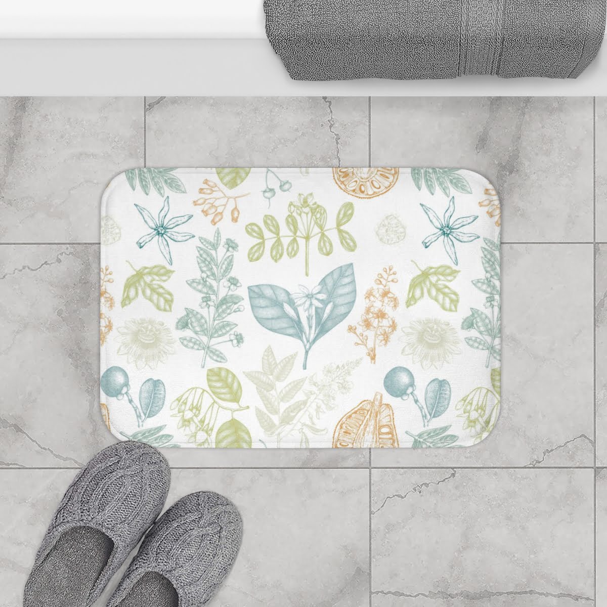 Elegant Non-Slip Super Soft And Comfortable Bath Mat With Eco Friendly Artist Designed Botanical Print For Nature Themed Bathroom. Water Absorbant, Mold & Mildew Repellent Washable Microfiber Surface Available in Bath Size 21" x 34" and Basin Size 24" x 17". - Image 8