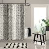 Matching Black and Beige Striped Shower Curtain Set With Bath Mat