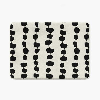 Modern Geometric Non Slip Bath Mat With Artistic Black And Beige Stripes