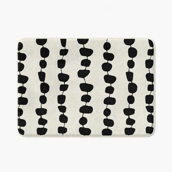 Modern Geometric Non Slip Bath Mat With Artistic Black And Beige Stripes