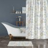 Extra Long Shower Curtain With Botanical Print In Blue Green and Ochre Colors