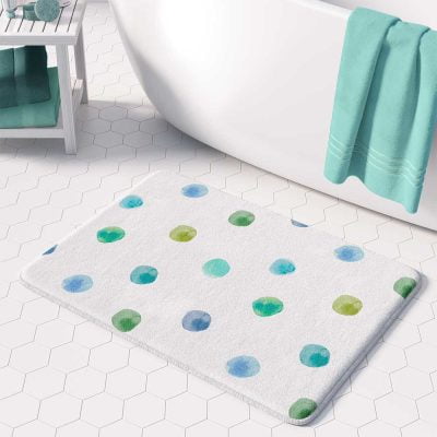 Modern and Fun Blue And Green Polka Dots Kids Bath Mat