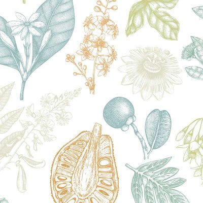 Soft Microfiber printed Bath Mat With Botanical Print In Blue Green and Ochre Colors