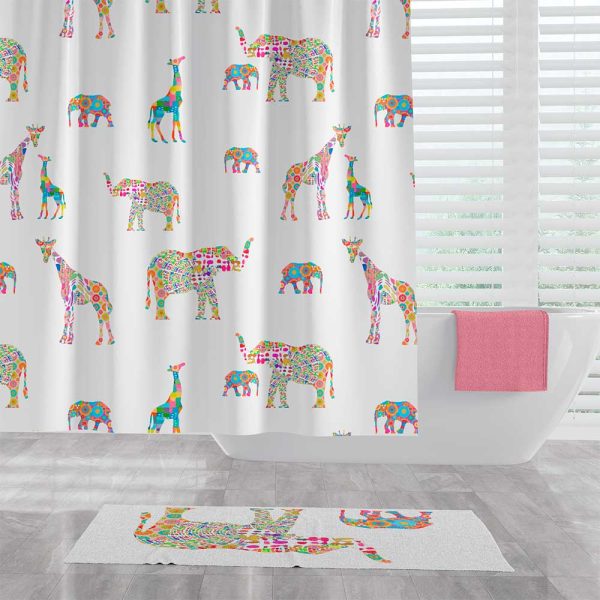 pink animal shower curtain for little girls bathroom