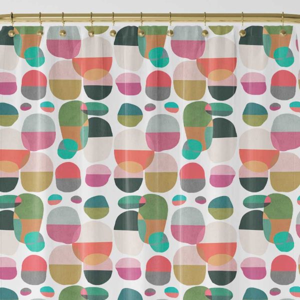 Gold, Green, Beige and Pink Abstract Modern Geometric Shower Curtain