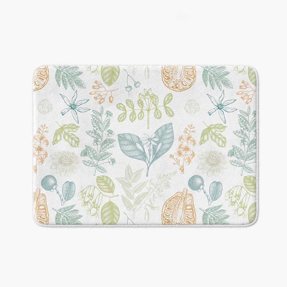 A soft and elegant botanical printed non slip microfiber bath mat.