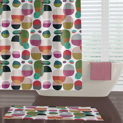 Modern Geometric Artist Designed Shower Curtain With Extra Long Fabric Lengths