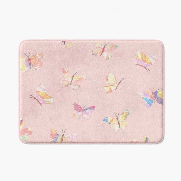 Pink Butterfly Non-Slip Bath Mat for Kids Bathroom