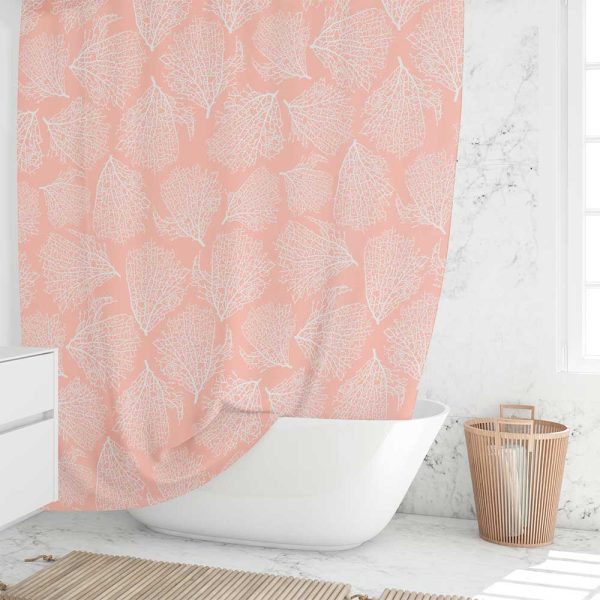 Coastal Coral Pink Fabric Shower Curtain