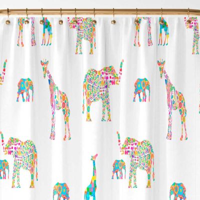 72 x 72 Pink Jungle Animal Shower Curtain For Cute Toddler Girl's Bathroom Decor With Hooks Included - Artist Designed Printed Water Repellent Fabric - No Liner Required