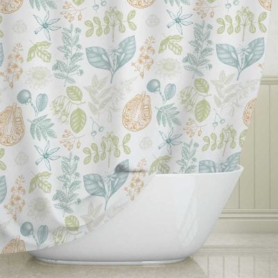 72 x 72 Blue And Green Floral Shower Curtain With Artist Designed Botanical Garden Print - Mold & Mildew, Water Repellent Fabric, Shower Rings & Hooks Included