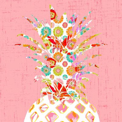 72 x 72 Pink Shower Curtain With Tropical Pineapple Print For A Beach House Bathroom Vibe - A Fun, Colorful Bathroom Set With Matching Bath Mat And Bath Towels