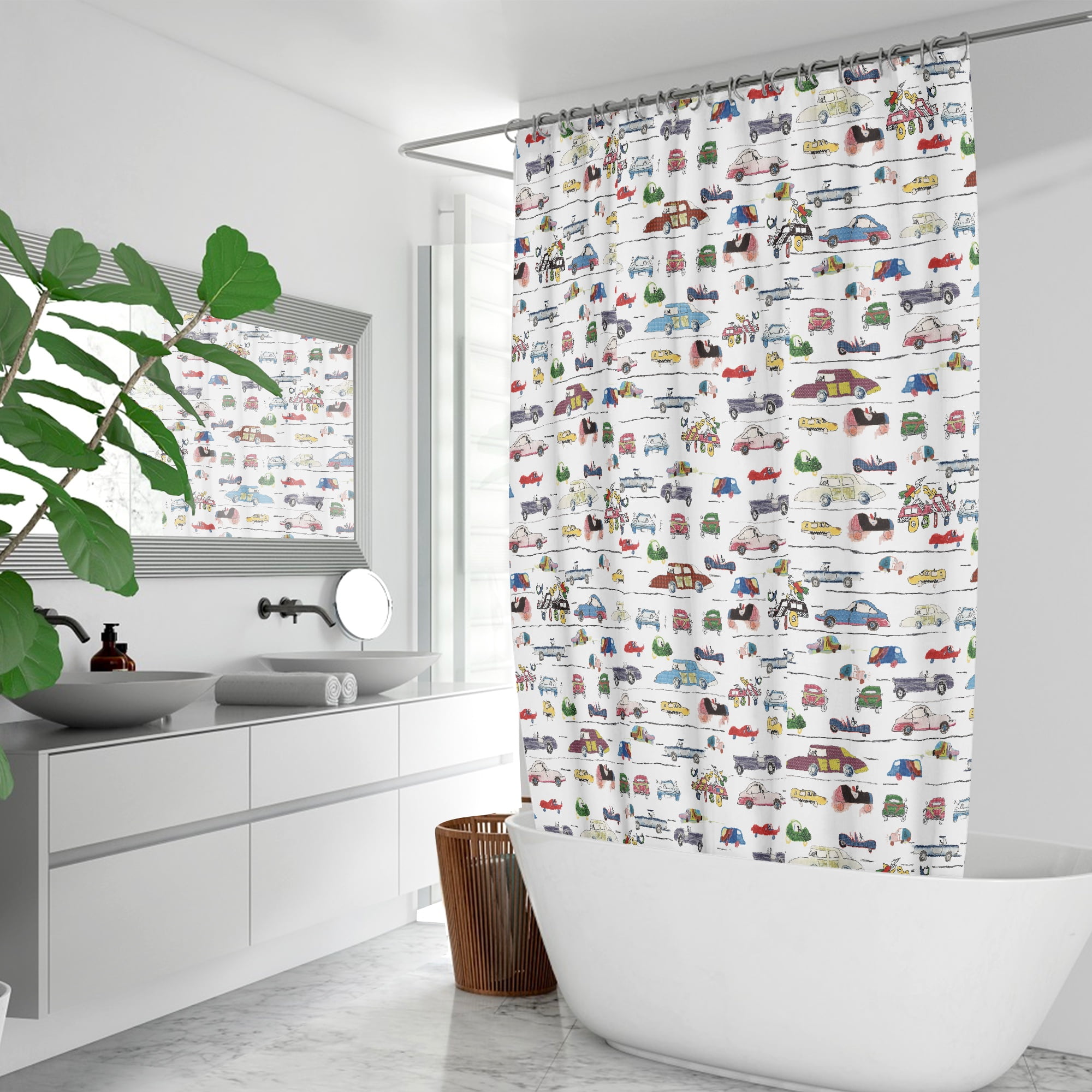 Little Boys' Car Shower Curtain: Artist Designed, 72x72 Waterproof Polyester Fabric, Includes 12 Hooks for Easy Setup - Image 6