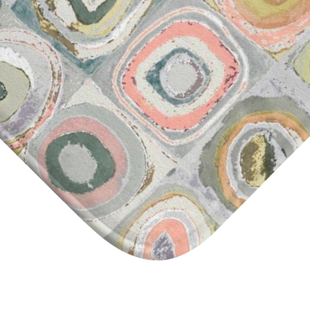 Artist-designed non-slip microfiber bathroom mat featuring pink and grey Kandinsky geometric abstract pattern - Image 3