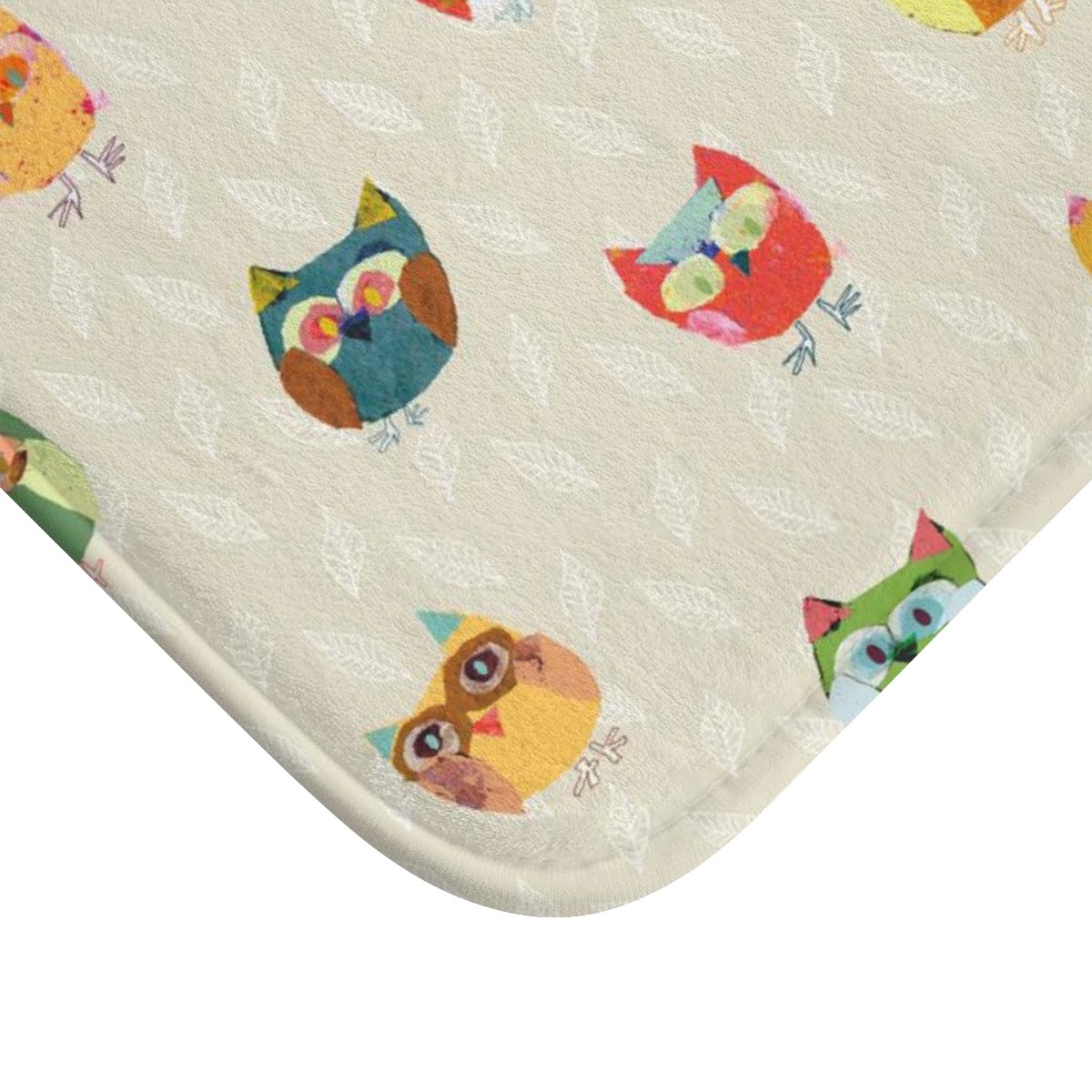 Kids Non Slip Bath Mat – Beige Woodland Owl Microfiber Bath Rug - Image 4