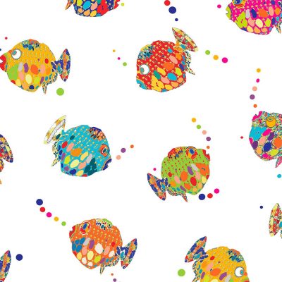 Kids Shower Curtain For Toddlers With Colorful Fat Fish