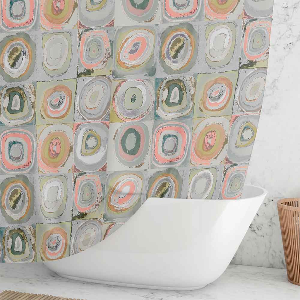 Unique Pink and Grey Kandinsky Inspired Abstract Shower Curtain - Quick Drying, Washable & Includes 12 Hooks - Image 6